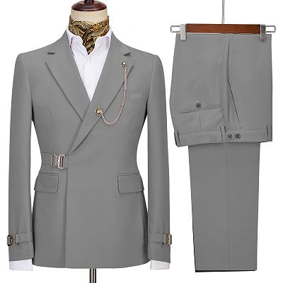 Benjamin Fancy Gray Peaked Lapel Slim Fit Prom Suits_2