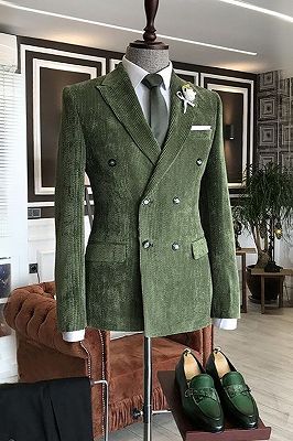 Edmund Wonderful Dark Green Peaked Lapel Double Breasted Prom Suits