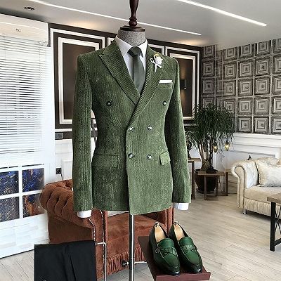 Edmund Wonderful Dark Green Peaked Lapel Double Breasted Prom Suits