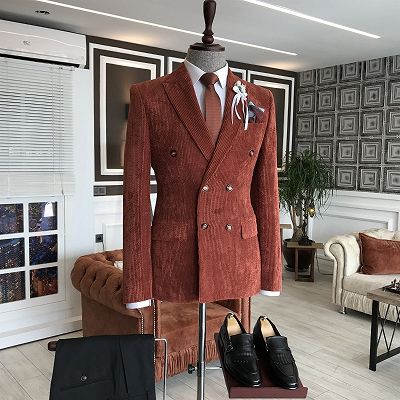 Enoch Modern Brown Peaked Lapel Double Breasted Prom Suits