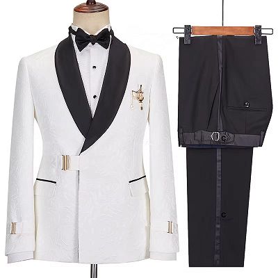 Griffith Stylish White Shawl Lapel Jacquard Wedding Suits