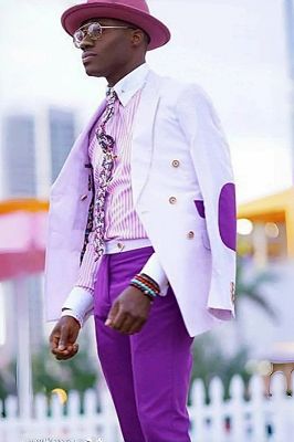 John Stylish Purple Peaked Lapel Double Breasted Prom Suits_1