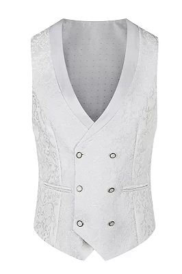 Louis Gentle White Shawl Lapel Three Pieces Jacquard Prom Suits_3