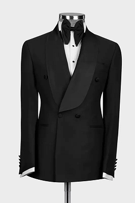 Leif Mind Black Shawl Lapel Double Breasted Wedding Suits_1