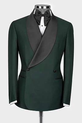 Lance Fashion Dark Green Shawl Lapel Double Breasted Wedding Suits_1