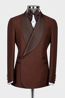 Larry Glamorous Brown Shawl Lapel Double Breasted Wedding Suits