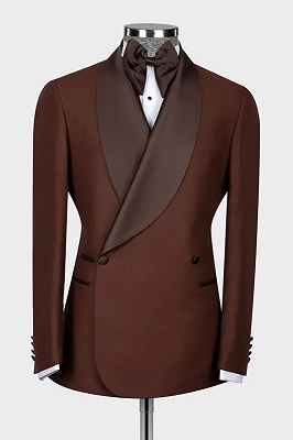 Larry Glamorous Brown Shawl Lapel Double Breasted Wedding Suits_1