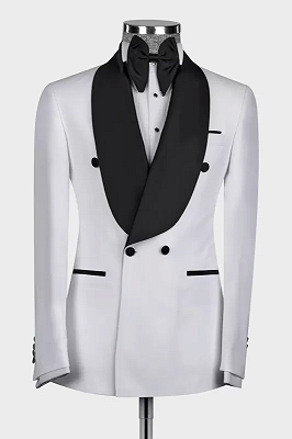 Lee Handsome White Shawl Lapel Double Breasted Wedding Suits_1