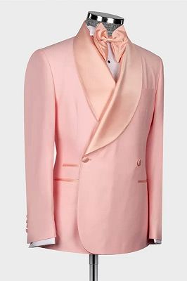 Kris Fancy Pink Shawl Lapel Double Breasted Wedding Suits_2