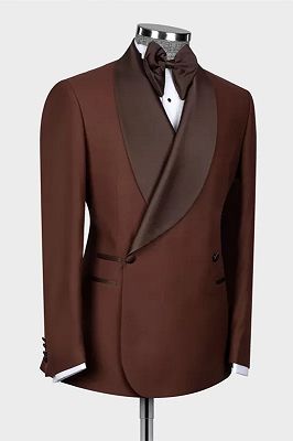 Larry Glamorous Brown Shawl Lapel Double Breasted Wedding Suits_2