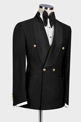 Len Modern Black Shawl Lapel Double Breasted Wedding Suits_2