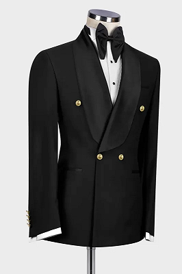 Len Modern Black Shawl Lapel Double Breasted Wedding Suits