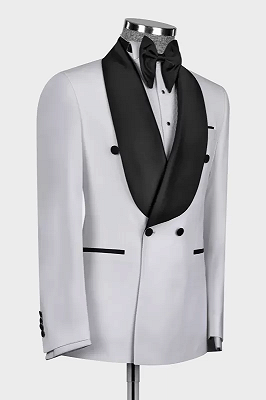 Lee Handsome White Shawl Lapel Double Breasted Wedding Suits_3