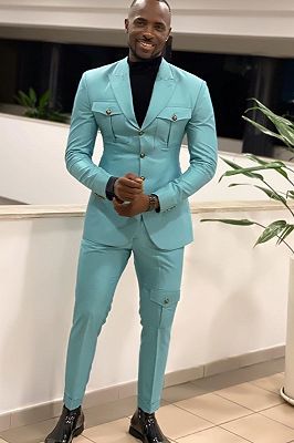 Kim Decent Teal Peaked Lapel Close Fitting Prom Suits