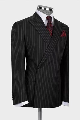 Levi Formal Black Striped Peaked Lapel Business Suits_2