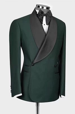 Lance Fashion Dark Green Shawl Lapel Double Breasted Wedding Suits_3