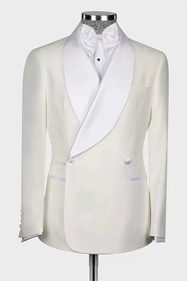 Lambert Elegant White Shawl Lapel Double Breasted Wedding Suits_1