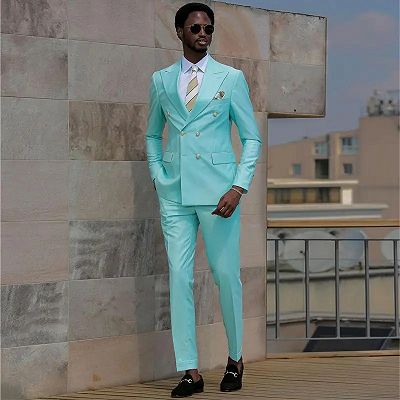 Kemp New Arrival Teal Peaked Lapel Double Breasted Prom Suits