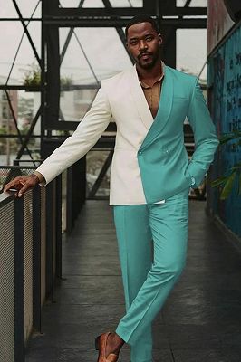 Keith Gentle Teal Shawl Lapel Double Breasted Prom Suits_1