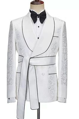 Leopold Wonderful White Shawl Lapel Jacquard Wedding Suits