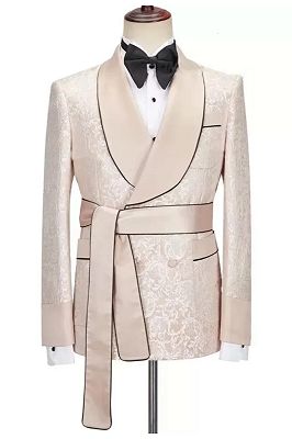 Les Bespoke Champagne Shawl Lapel Jacquard Wedding Suits