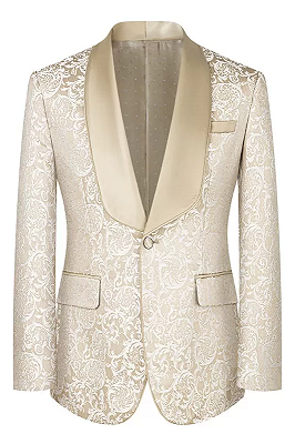 Logan Decent Champagne Shawl Lapel Three Pieces Jacquard Prom Suits_2