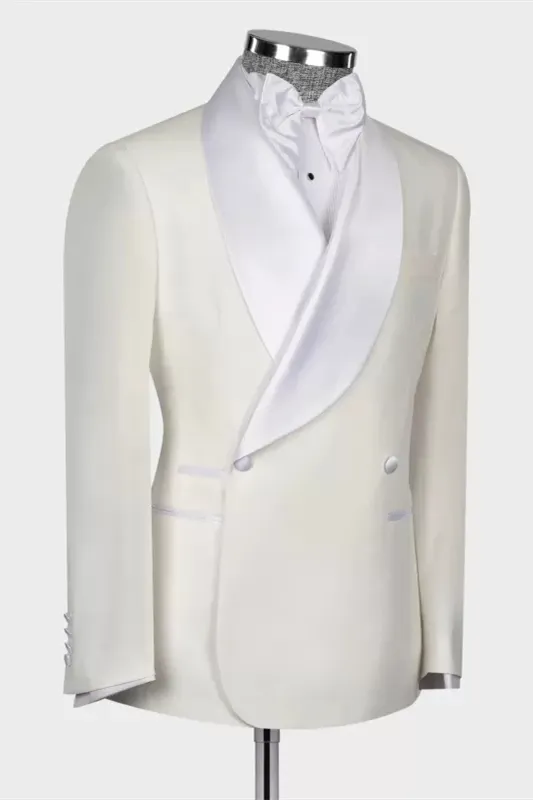 Lambert Elegant White Shawl Lapel Double Breasted Wedding Suits