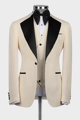 Lloyd Fancy Champagne Three Pieces Prom Suits With Black Lapel_1