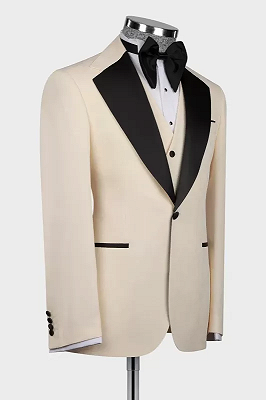 Lloyd Fancy Champagne Three Pieces Prom Suits With Black Lapel_2