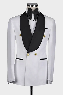 Lennon Newest White Shawl Lapel Double Breasted Wedding Suits_1