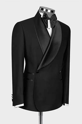 Knight Formal Black Shawl Lapel Double Breasted Wedding Suits_2