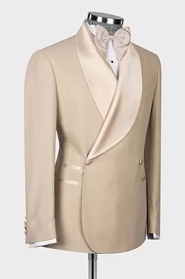 Kyle Decent Khaki Shawl Lapel Double Breasted Wedding Suits_3