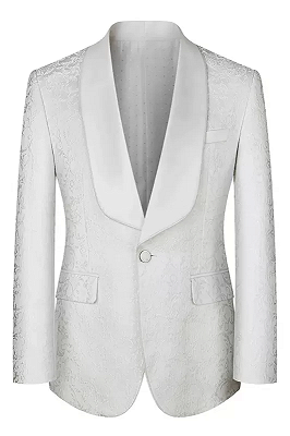 Louis Gentle White Shawl Lapel Three Pieces Jacquard Prom Suits_2