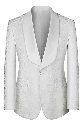 Louis Gentle White Shawl Lapel Three Pieces Jacquard Prom Suits