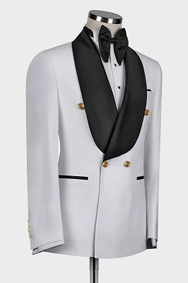 Lennon Newest White Shawl Lapel Double Breasted Wedding Suits