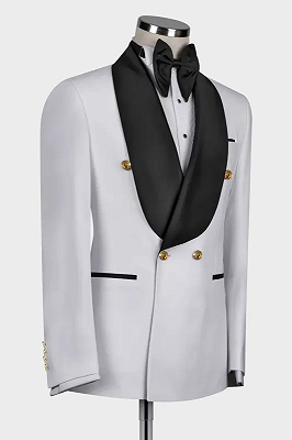 Lennon Newest White Shawl Lapel Double Breasted Wedding Suits_2