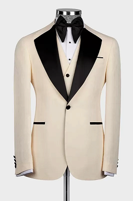 Lloyd Fancy Champagne Three Pieces Prom Suits With Black Lapel_3