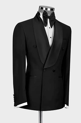 Leif Mind Black Shawl Lapel Double Breasted Wedding Suits_3