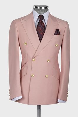 Klein Charming Nude Pink Peaked Lapel Double Breasted Prom Suits_1