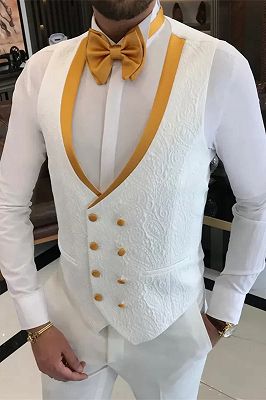 Lewis Charming White Three Pieces Prom Suits White Gold Peaked Lapel_3