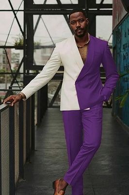 Joshua Fancy Purple Shawl Lapel Double Breasted Prom Suits