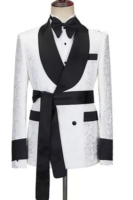 Leonard Stylish White Shawl Lapel Jacquard Wedding Suits
