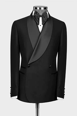 Knight Formal Black Shawl Lapel Double Breasted Wedding Suits_1