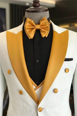 Lewis Charming White Three Pieces Prom Suits White Gold Peaked Lapel_2