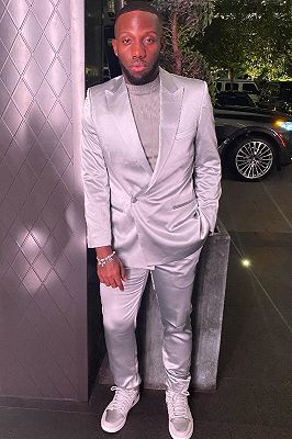 Kerwin Bespoke Silver Peaked Lapel Satin Prom Suits