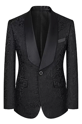 Lou Classical Black Shawl Lapel Three Pieces Jacquard Prom Suits