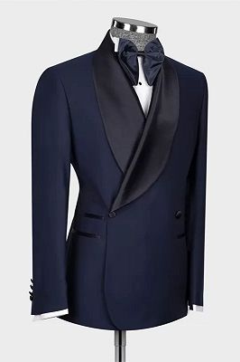 Knox Chic Dark Navy Shawl Lapel Double Breasted Wedding Suits_2