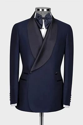 Knox Chic Dark Navy Shawl Lapel Double Breasted Wedding Suits