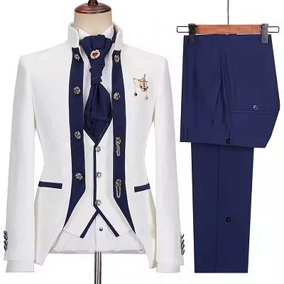 Lucien Chic White Shawl Lapel Three Pieces Bespoke Wedding Suits_2