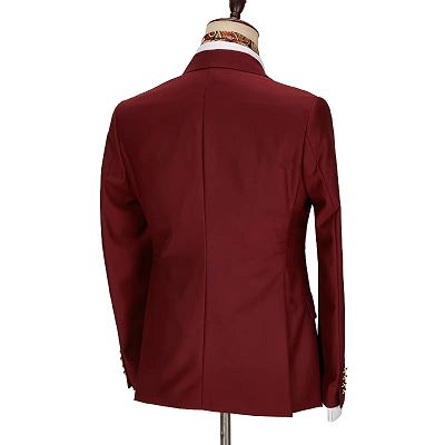 Lynn Charming Burgundy Peaked Lapel Double Breasted Prom Suits_3